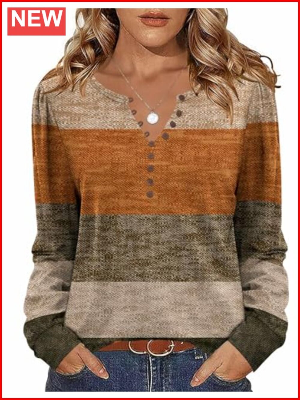 Women Floral Tunic Top Long Sleeve V Neck Button Up Blouse Loose Fit